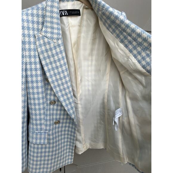 Zara Houndstooth Double-Breasted Blazer Jacket in Blue ASO Princess Kate Sz S - Picture 10 of 16